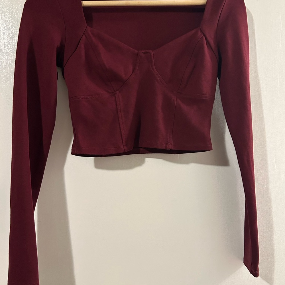 Garage Burgundy Long Sleeve Crop Top